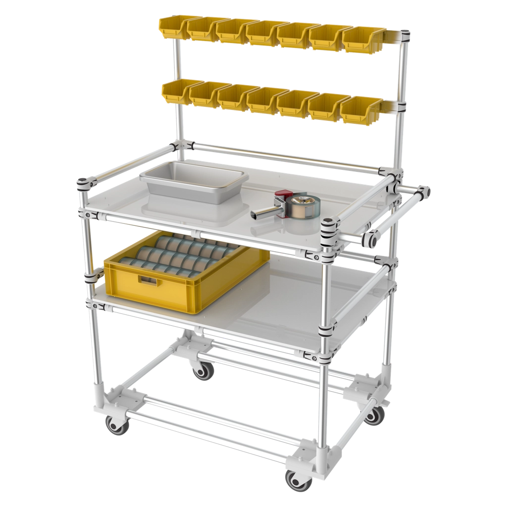 Trolley with spout boxes rail 