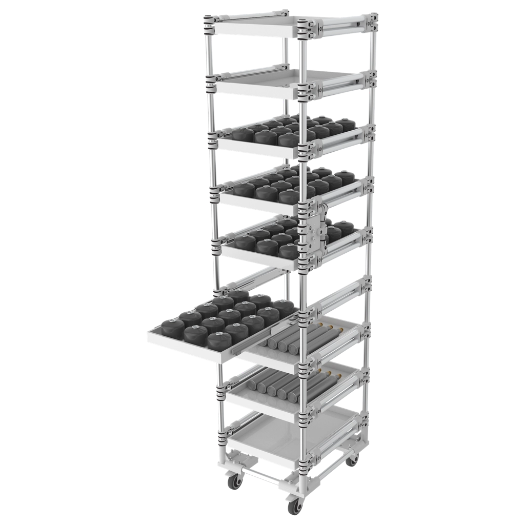 Tower trolley with levels on sliders
