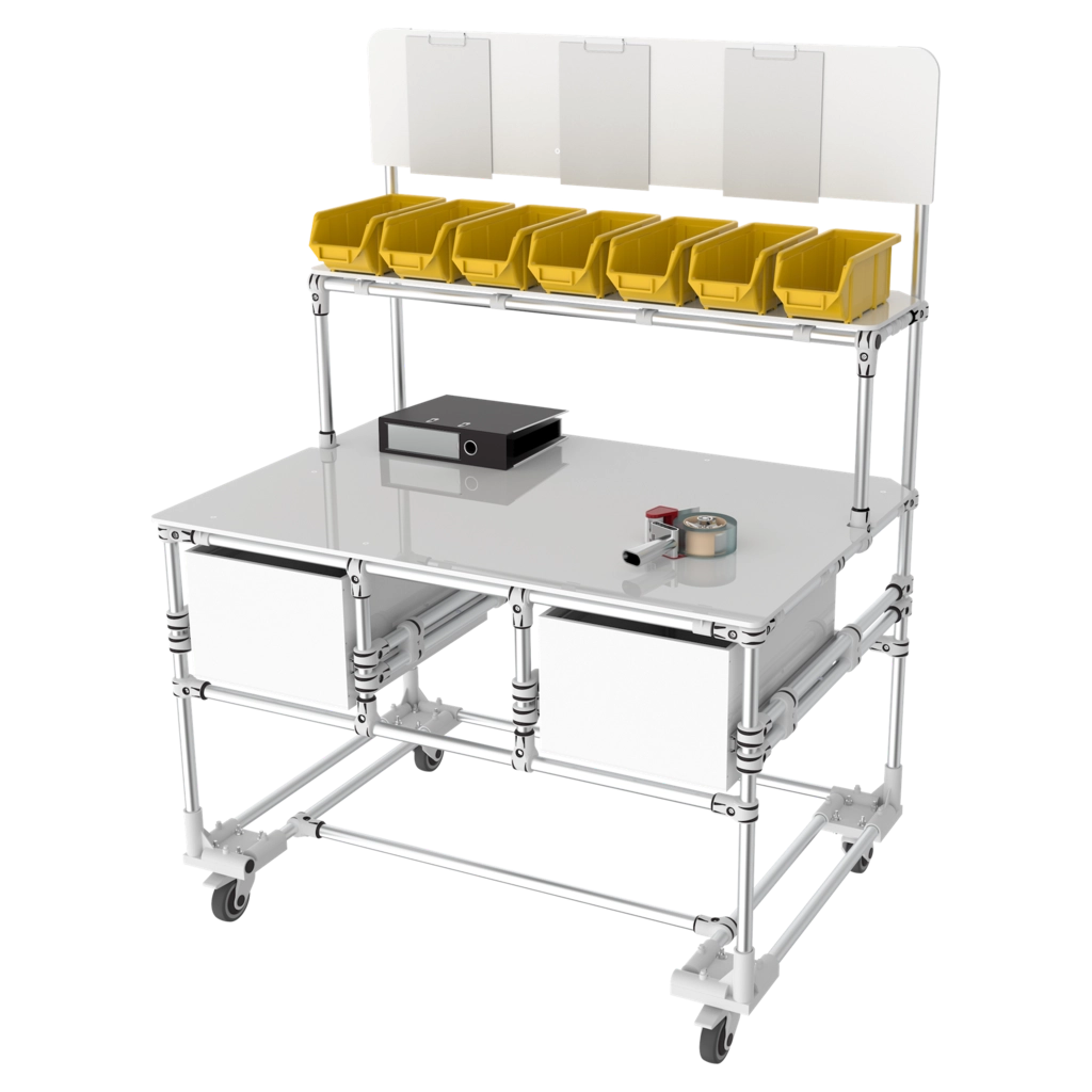 Assembly workbench with compartments