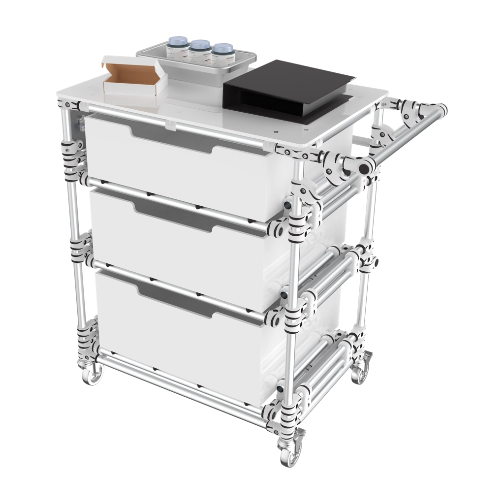 Trolley with drawers and sliders