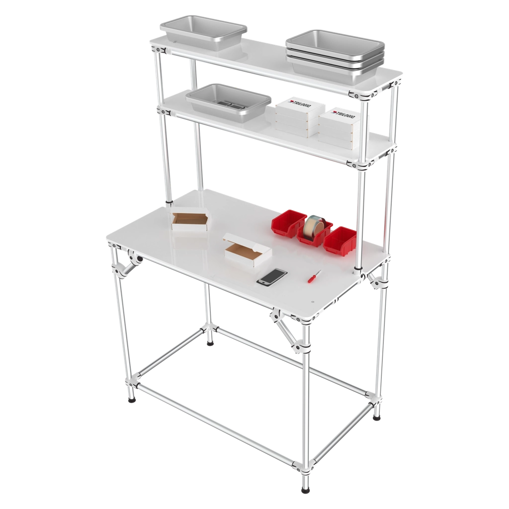 Assembly station with 2 shelves