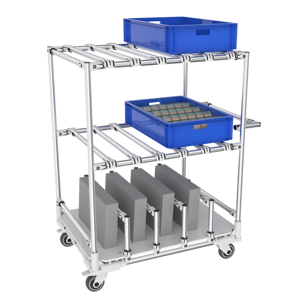 Aluminium profile trolley with cartons storage