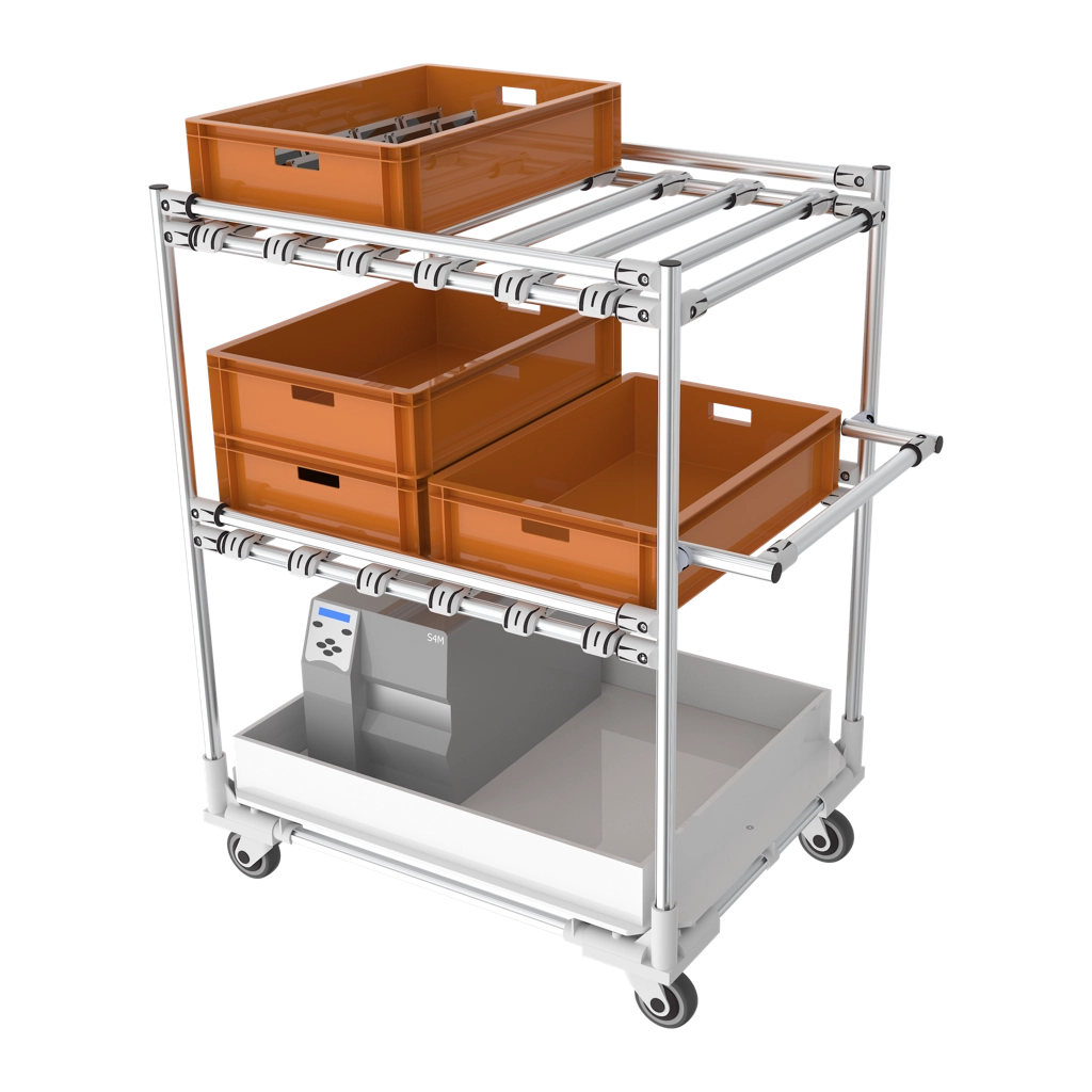 KLT Aluminium storage trolley with compartment