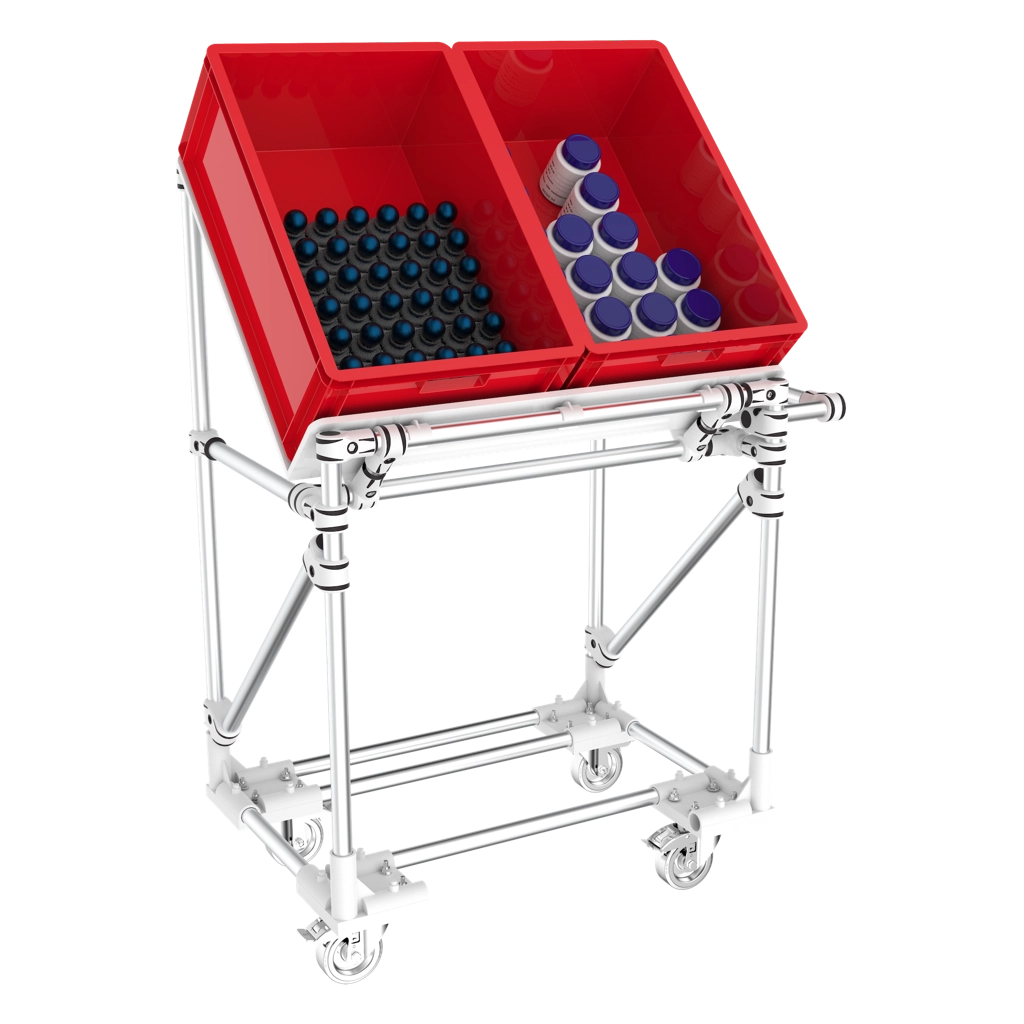V Shape picking unit with industrial casters and handbar 