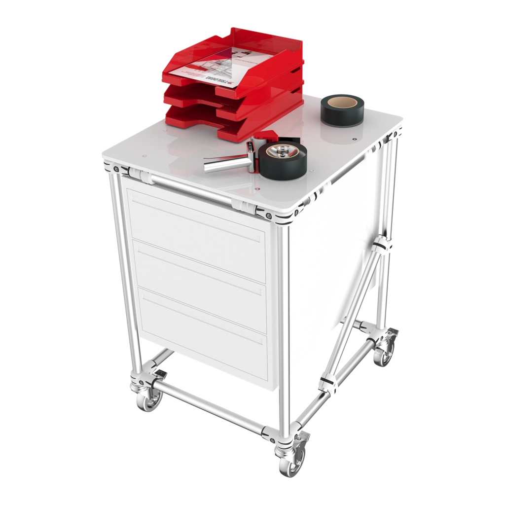 Mobile table with 3 drawers 