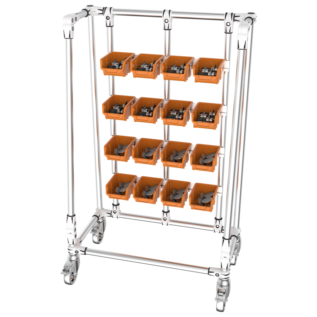 Mobile shelf for small totes rails