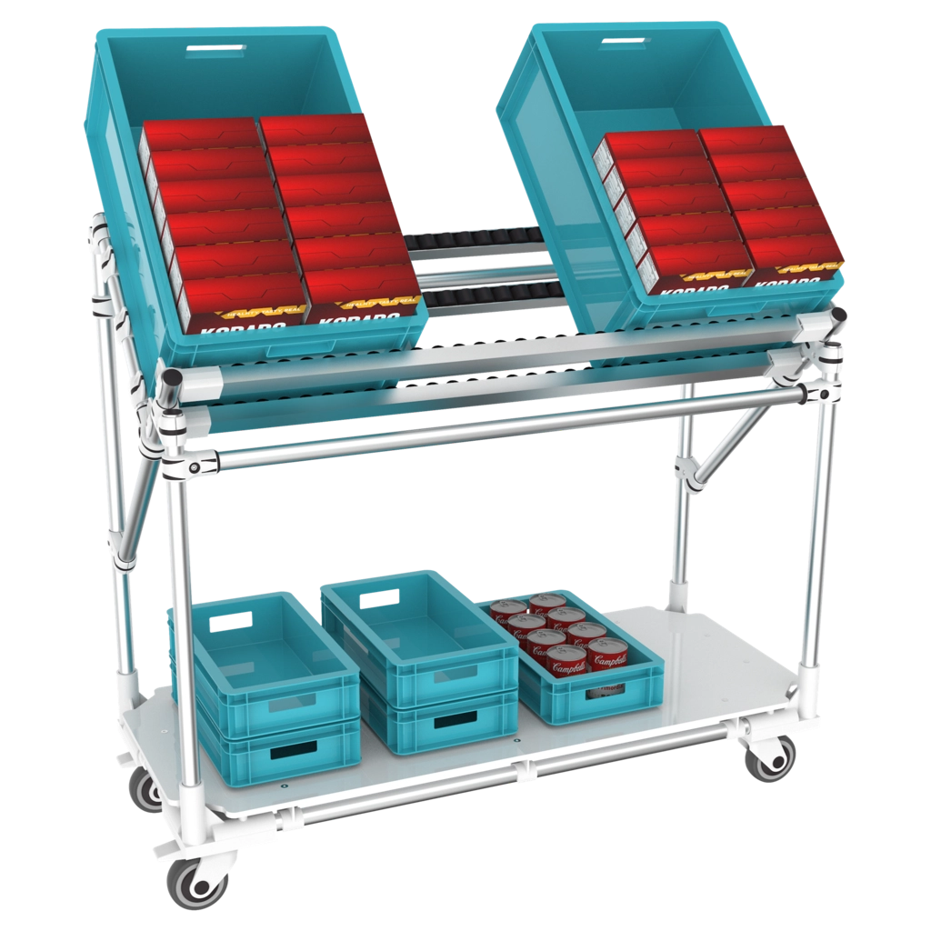 Picking conveyor with storage 