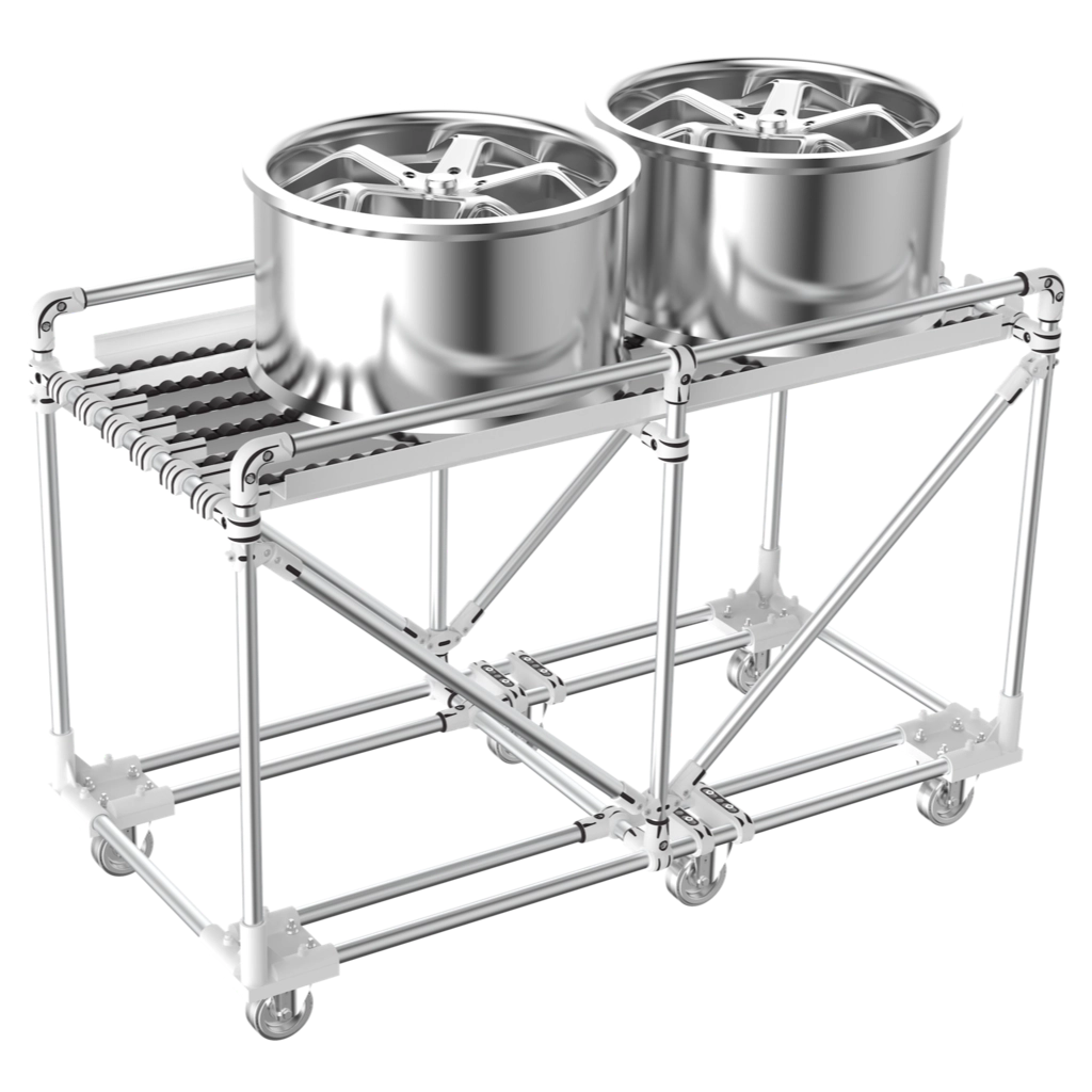 Simple industrial conveyor on reinforced casters 