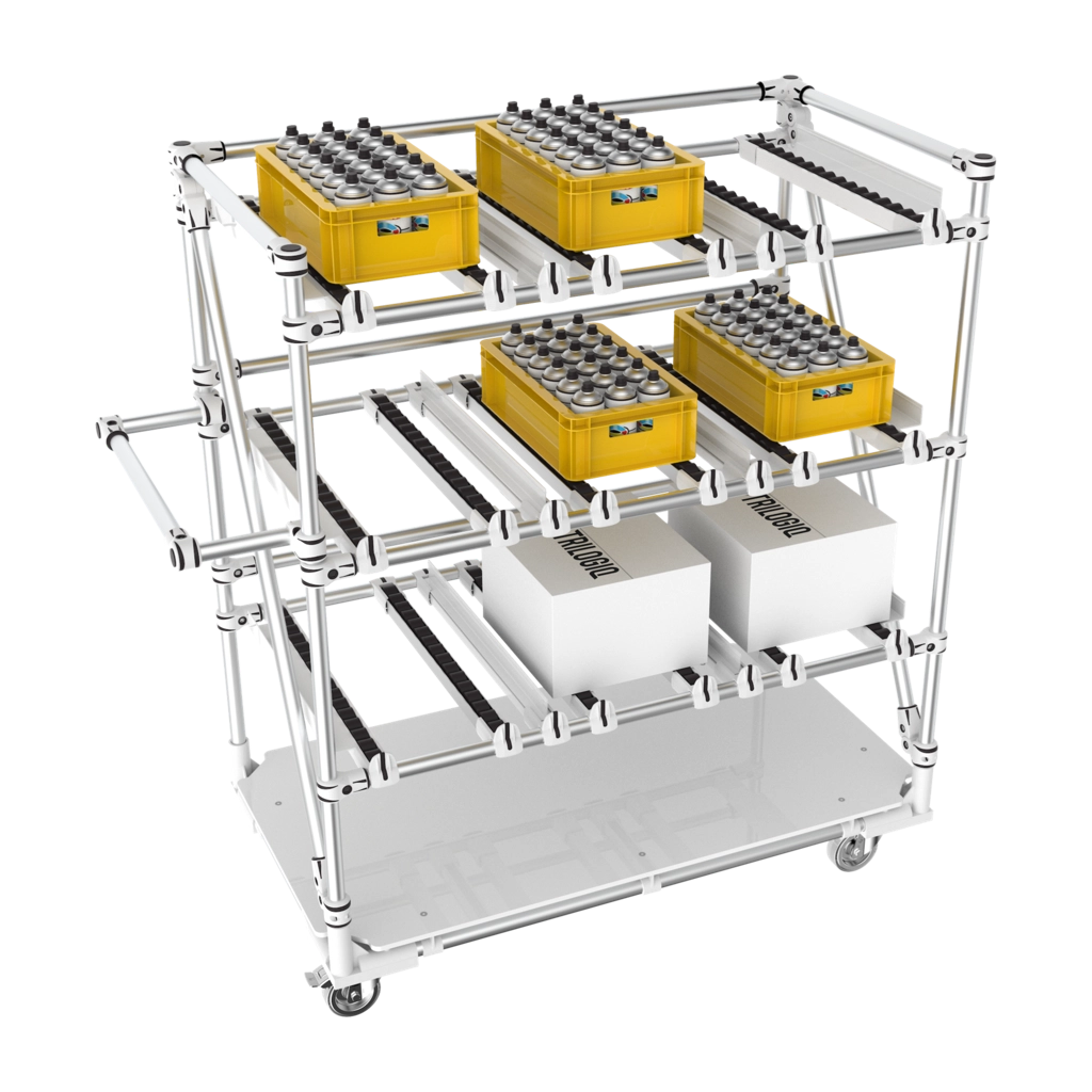 3 levels roller tracks cart with storage level