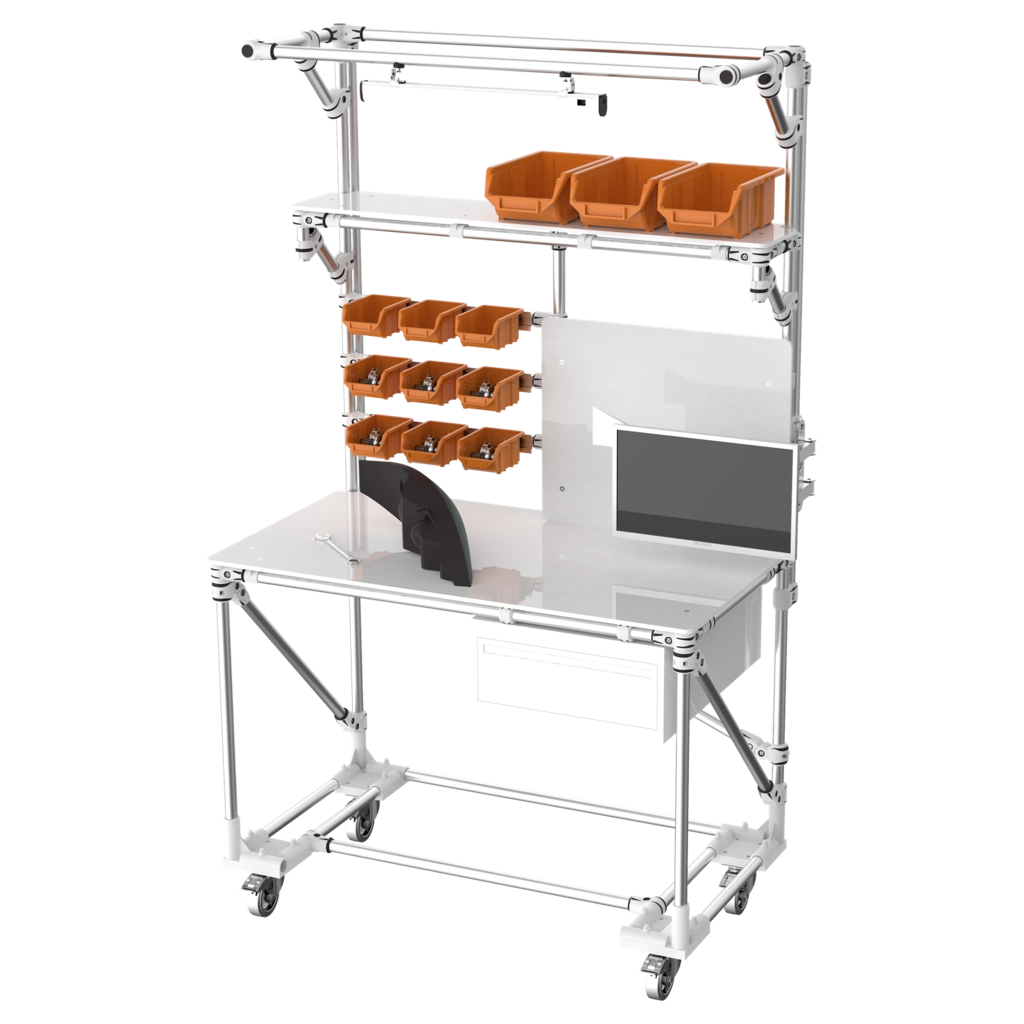 Mobile assembly workstation with equipments 