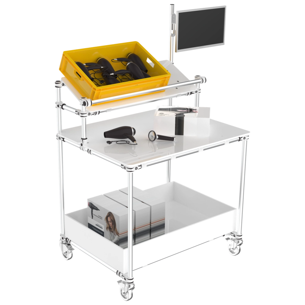 Assembly station with compartment